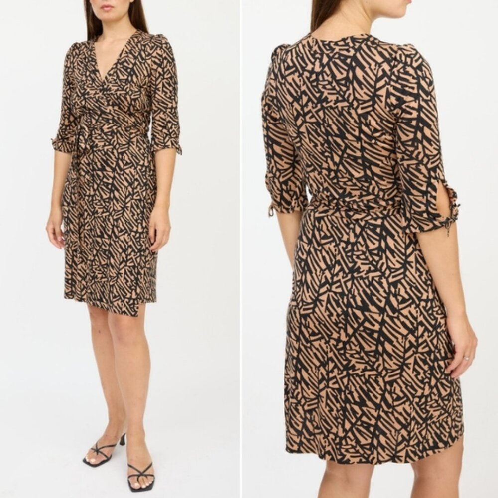 Diane Von Furstenberg Silk Wrap Dress TigerLily Brown Black Printed Boho Size 4